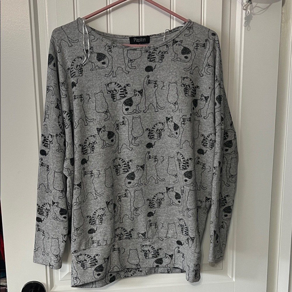 Papillon Gray Cat Print Sweatshirt